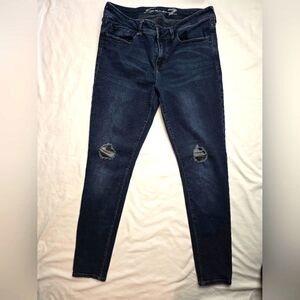 Seven7 skinny jeans dark wash faux leather patches size 10 tall